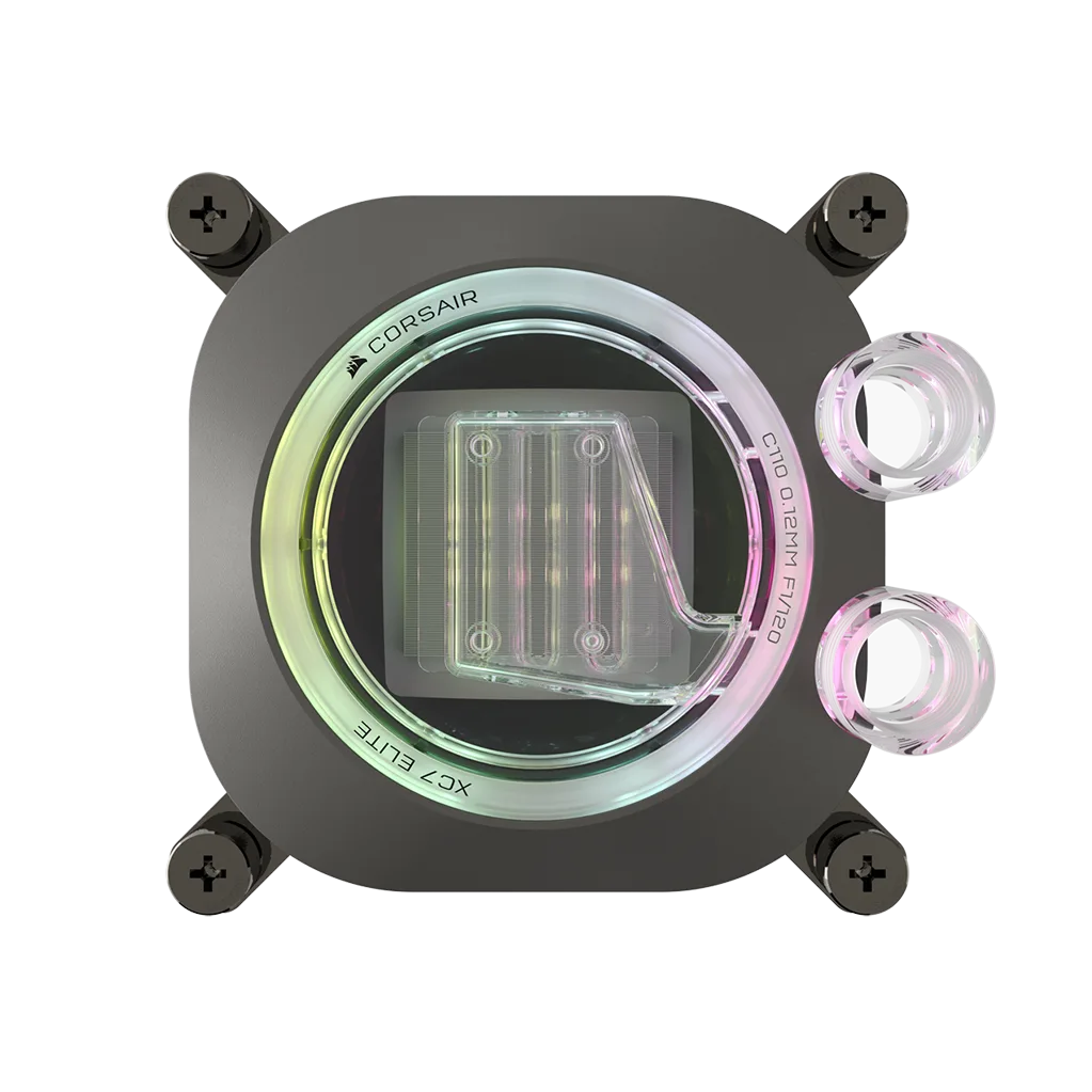 A large main feature product image of Corsair iCUE LINK XC7 RGB Elite CPU Water Block - Stealth Grey