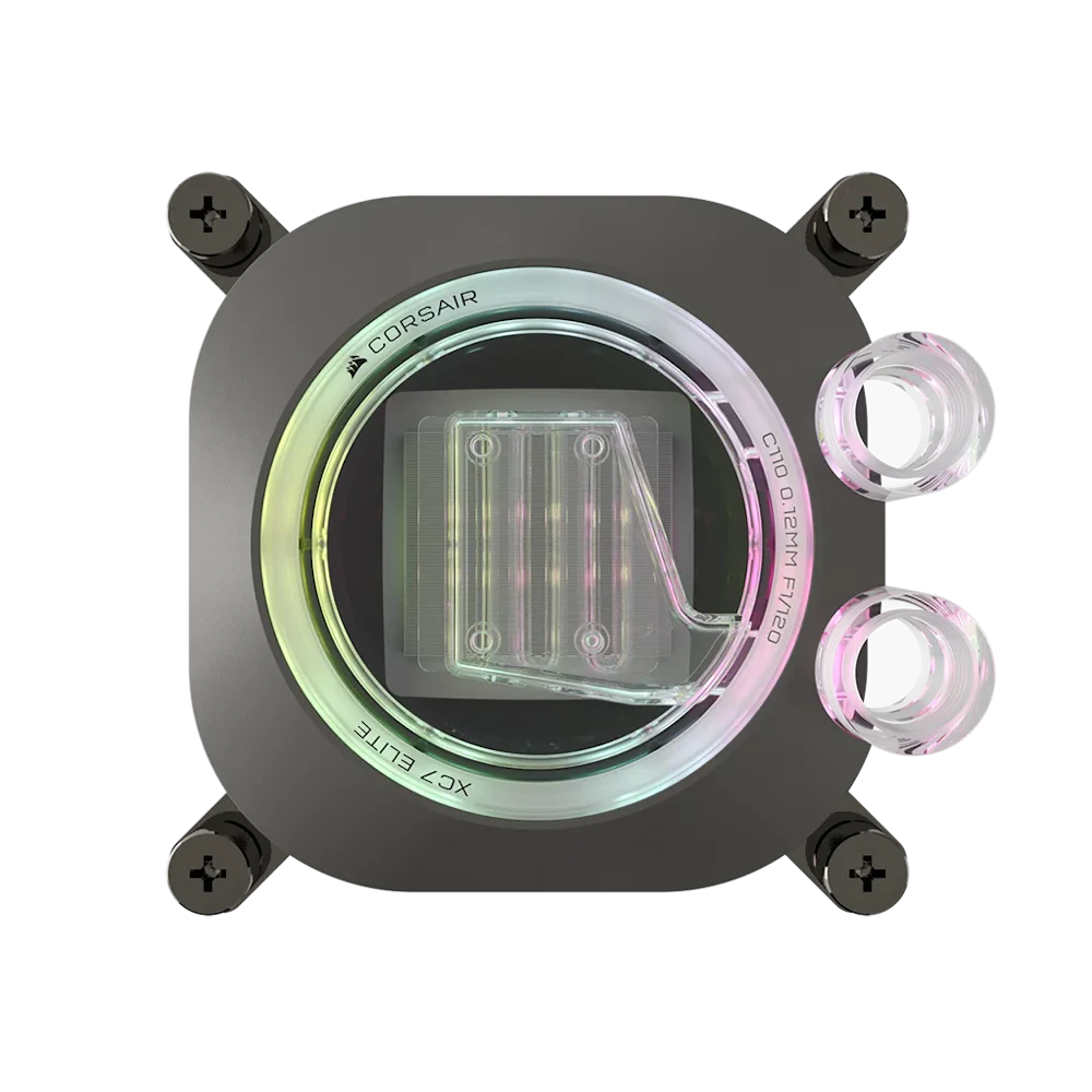 A large main feature product image of Corsair iCUE LINK XC7 RGB Elite CPU Water Block - Stealth Grey