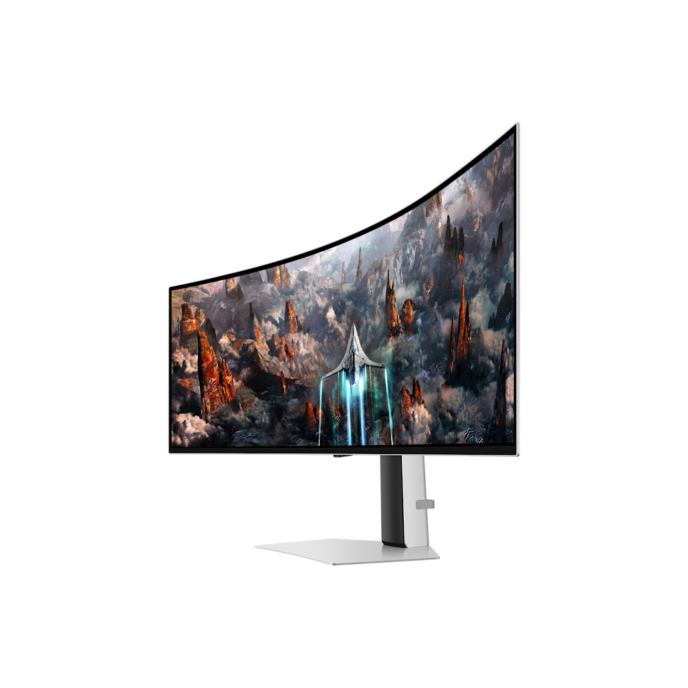 A large main feature product image of Samsung Odyssey G9 OLED G9 49" Curved 1440p Ultrawide 240Hz OLED Monitor