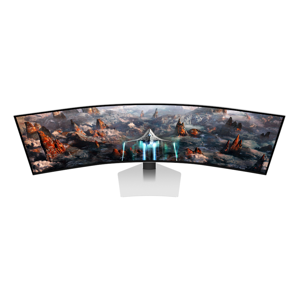 A large main feature product image of Samsung Odyssey G9 OLED G9 49" Curved DQHD Ultrawide 240Hz OLED Monitor