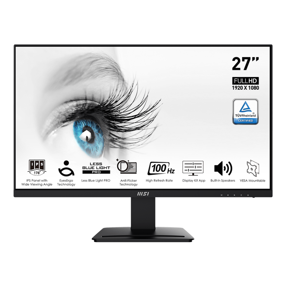 A large main feature product image of MSI PRO MP273A 27" FHD 100Hz IPS Monitor 