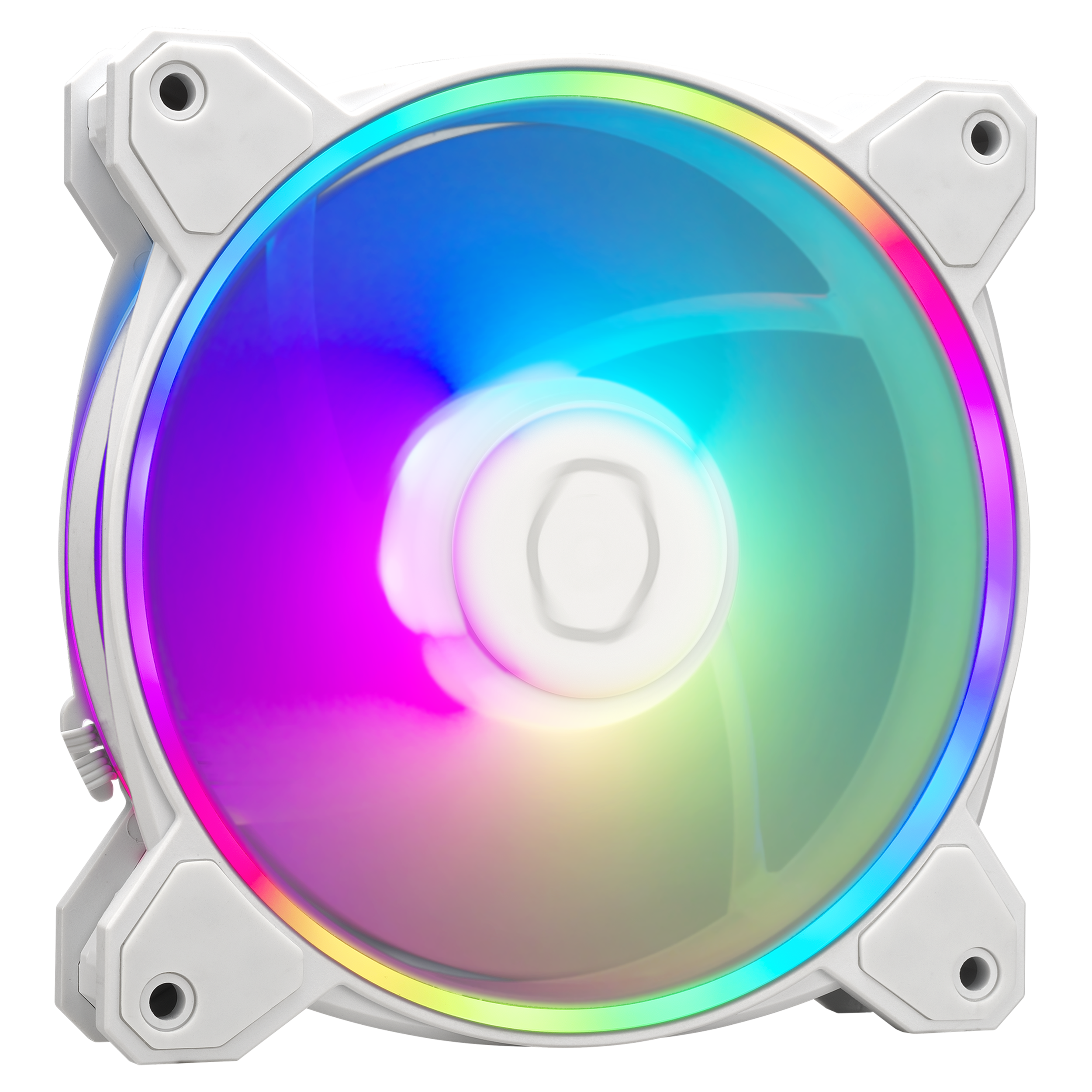 A large main feature product image of Cooler Master MF120 Halo 2 - 120mm ARGB PWM Fan 3-Pack (White)