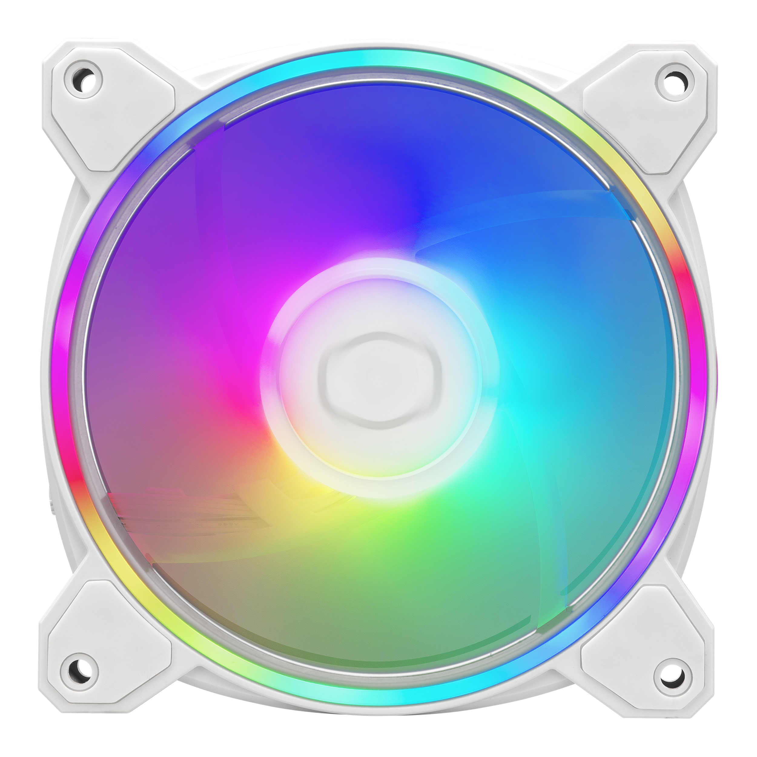 A large main feature product image of Cooler Master MF120 Halo 2 - 120mm ARGB PWM Fan 3-Pack (White)