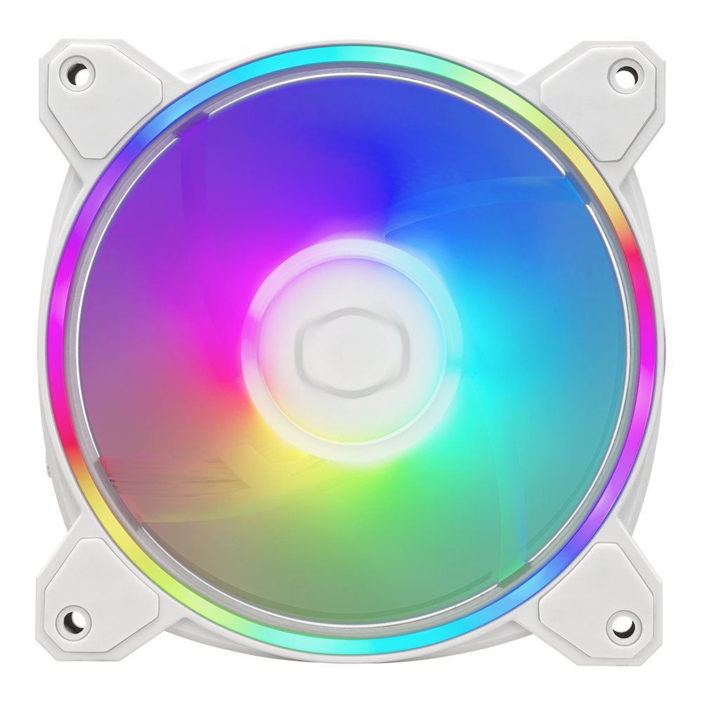 A large main feature product image of Cooler Master MF120 Halo 2 - 120mm ARGB PWM Fan 3-Pack (White)