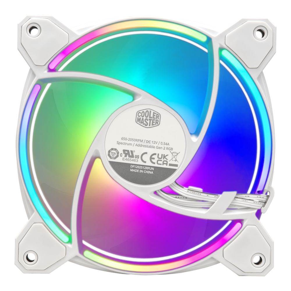 A large main feature product image of Cooler Master MF120 Halo 2 - 120mm ARGB PWM Fan 3-Pack (White)