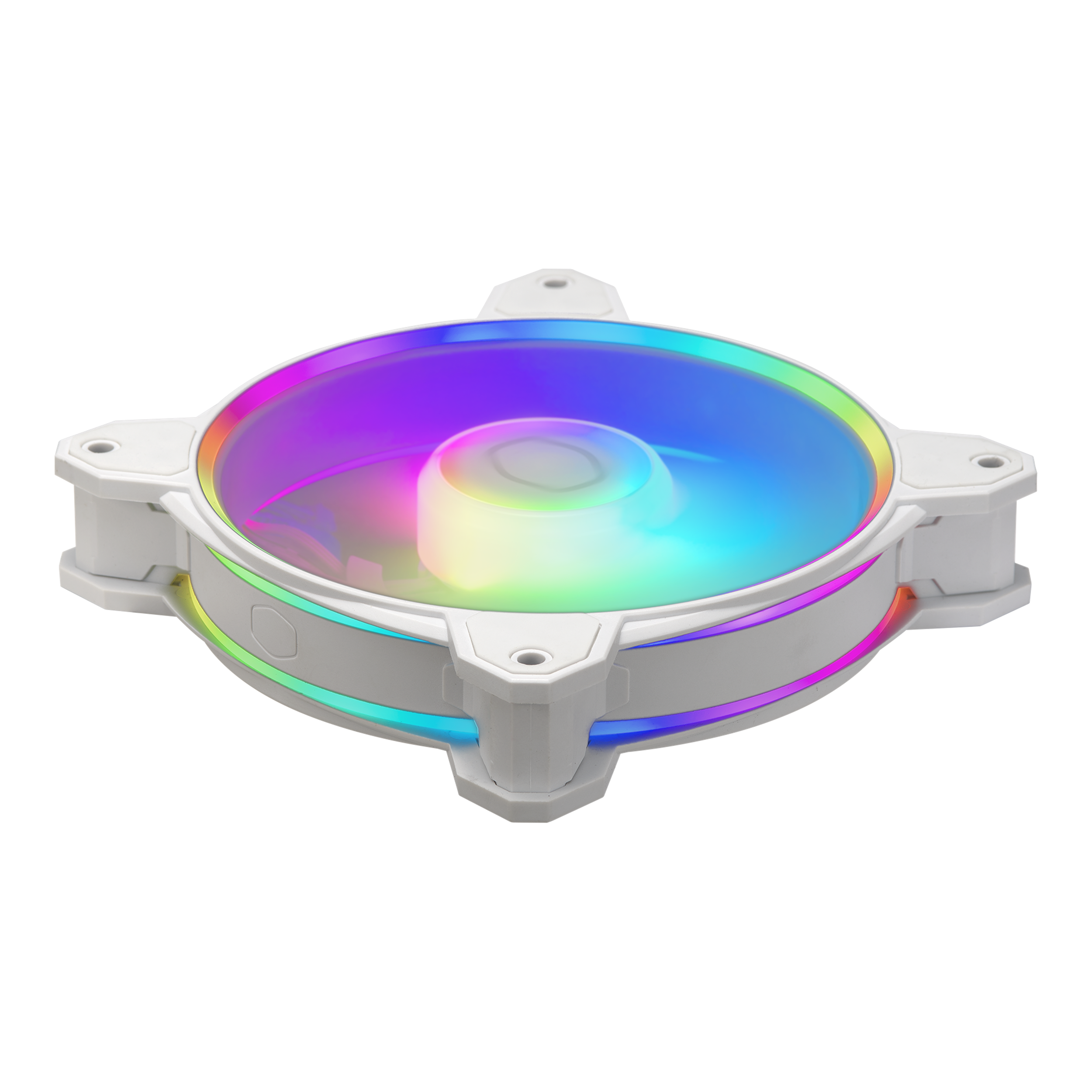 A large main feature product image of Cooler Master MF120 Halo 2 - 120mm ARGB PWM Fan 3-Pack (White)