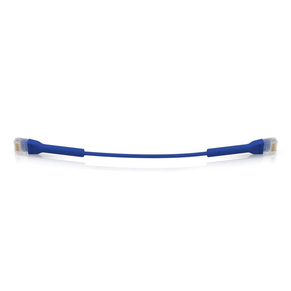 A large main feature product image of Ubiquiti UniFi Cat6 22cm Ultra-Thin Bendable Patch Cable 50 Pack - Blue