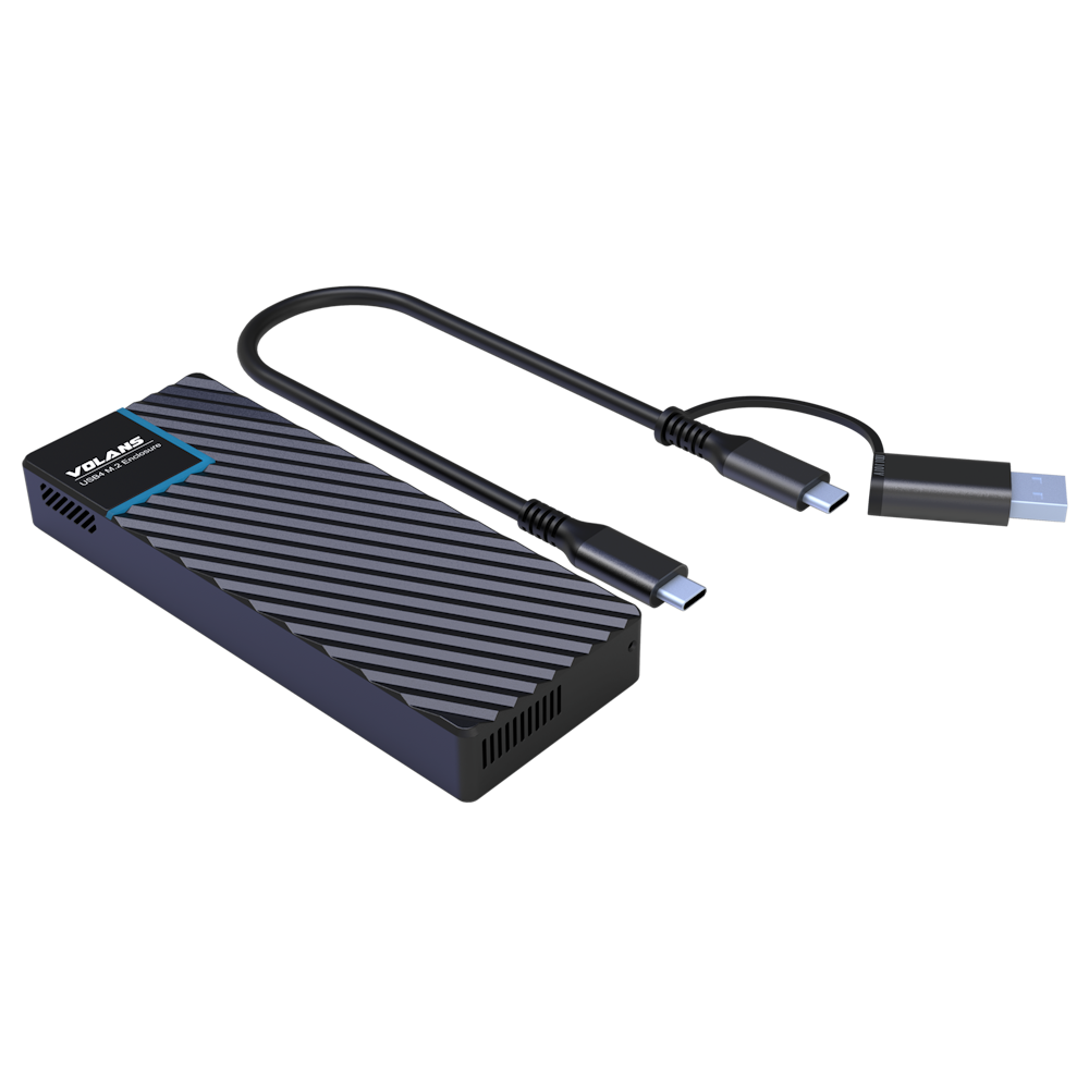 A large main feature product image of Volans Aluminium NVMe PCIe M.2 SSD to USB4 Type C Enclosure 40Gbps