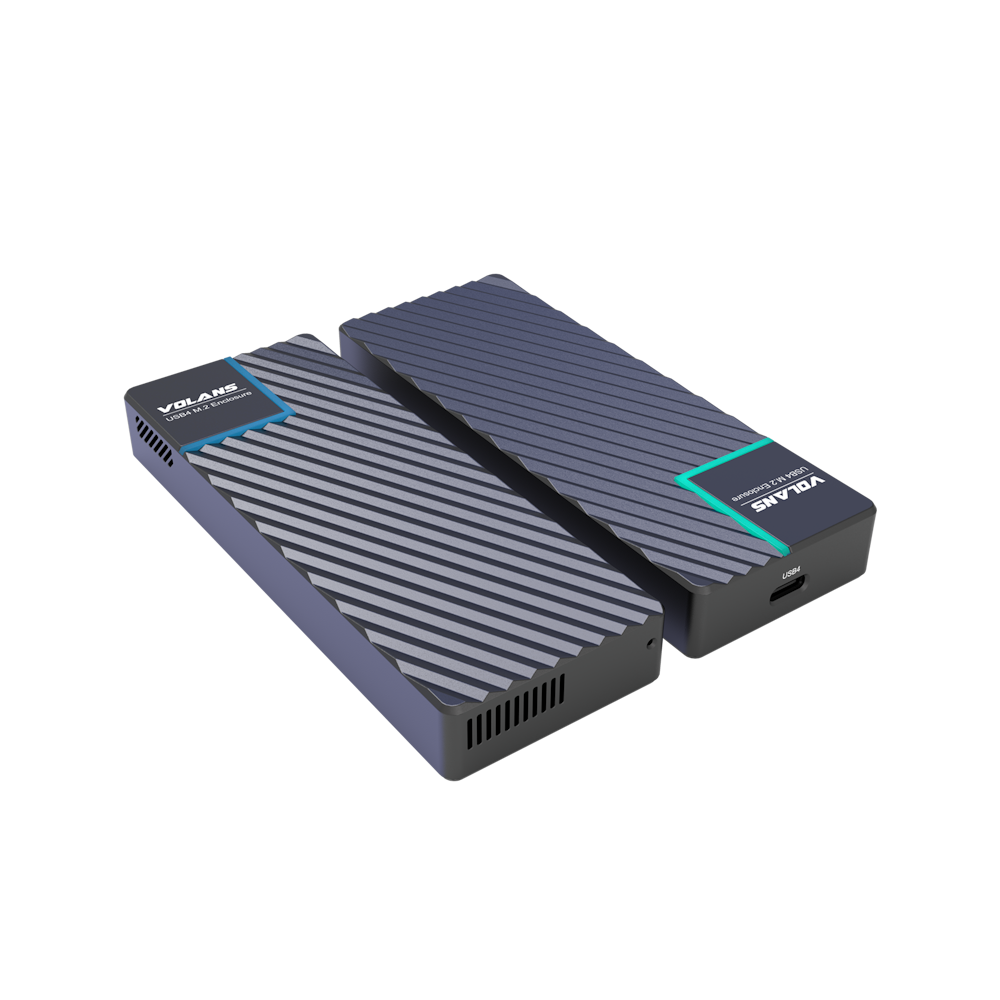 A large main feature product image of Volans Aluminium NVMe PCIe M.2 SSD to USB4 Type C Enclosure 40Gbps