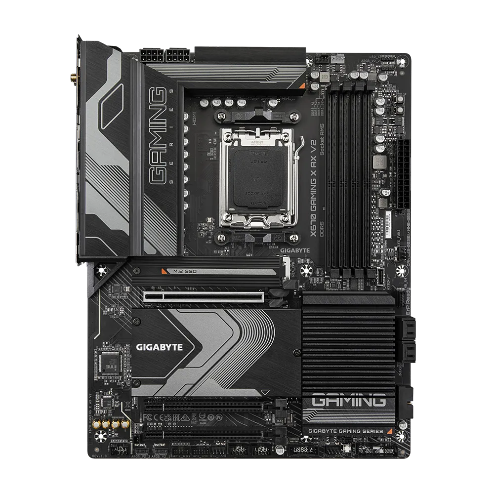 A large main feature product image of Gigabyte X670 Gaming X AX V2 AM5 ATX Desktop Motherboard