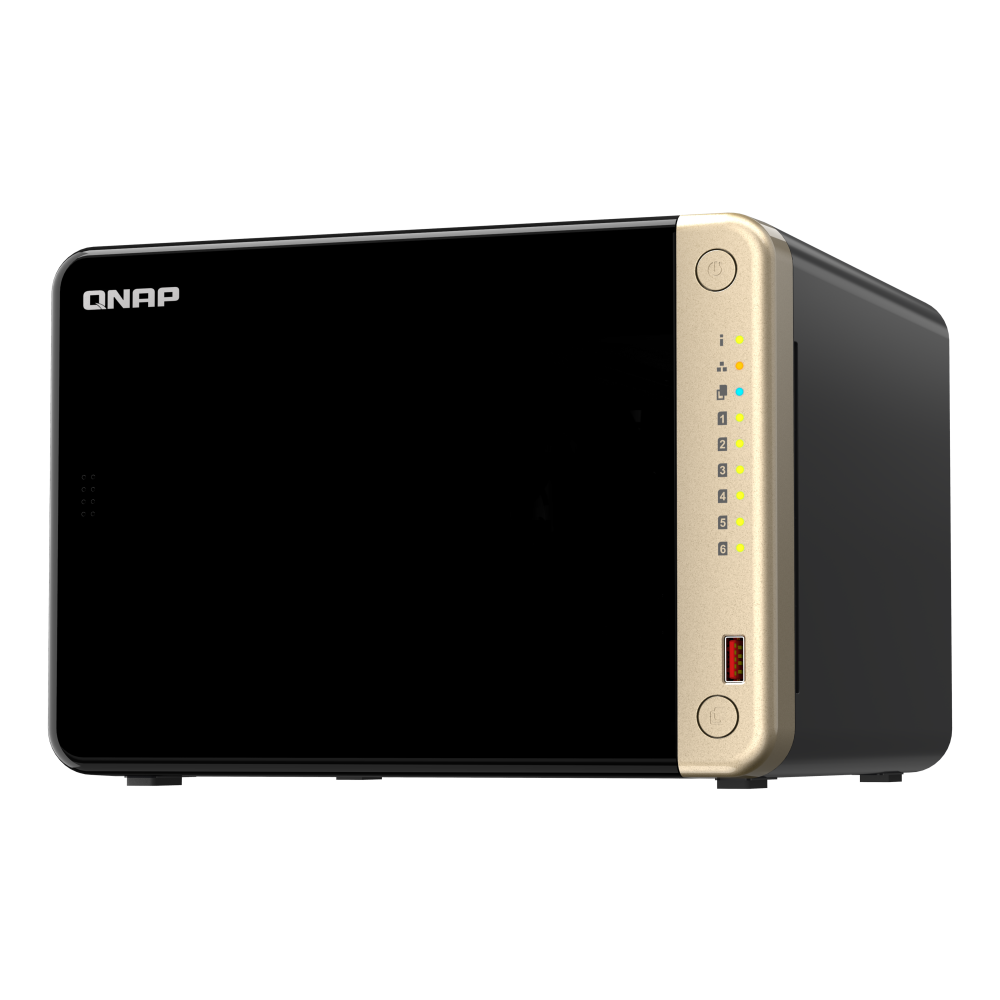A large main feature product image of QNAP TS-664 6-Bay NAS (2.9GHz Celeron 4-Core, 8GB RAM, Dual 2.5GbE)
