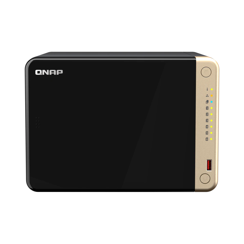 A large main feature product image of QNAP TS-664 6-Bay NAS (2.9GHz Celeron 4-Core, 8GB RAM, Dual 2.5GbE)