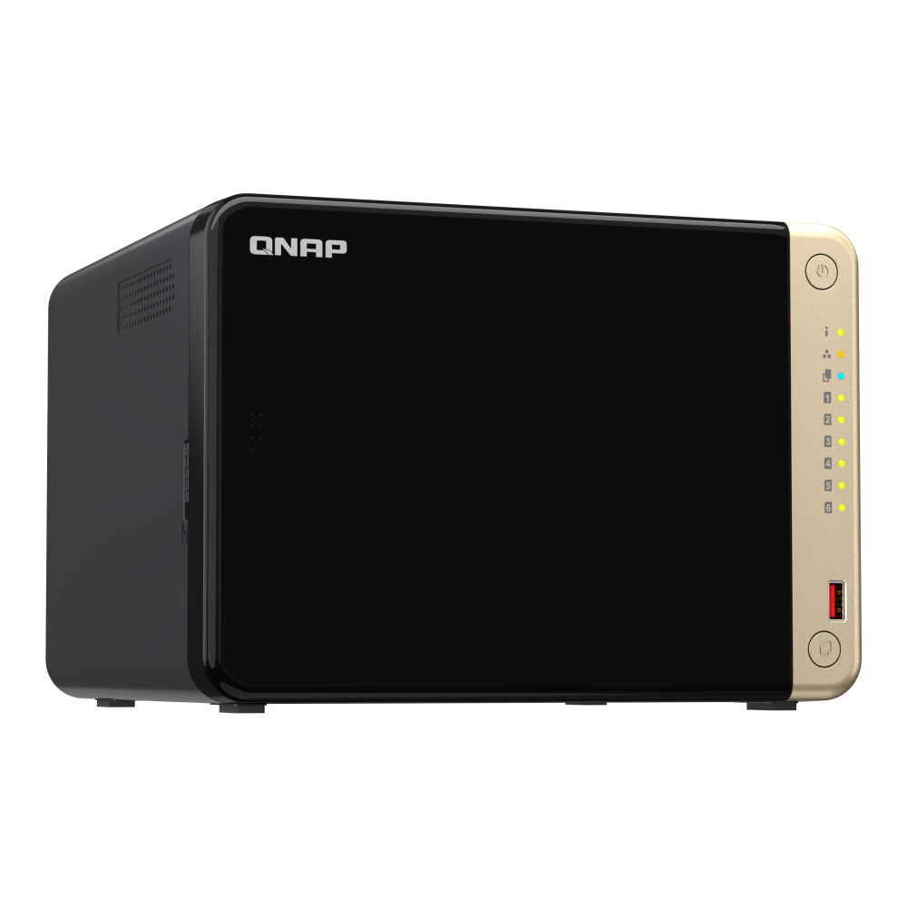 A large main feature product image of QNAP TS-664 6-Bay NAS (2.9GHz Celeron 4-Core, 8GB RAM, Dual 2.5GbE)