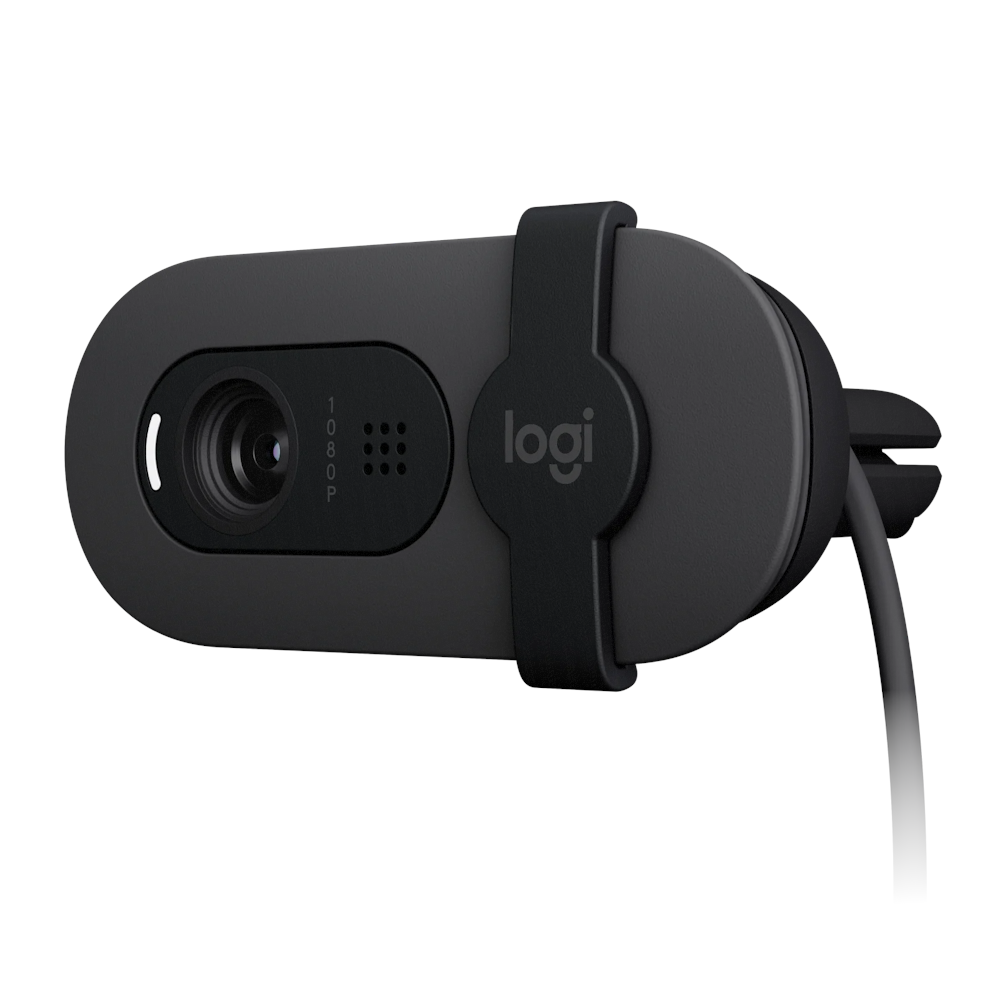 A large main feature product image of Logitech Brio 100 - 1080p30 Full HD Webcam (Graphite)