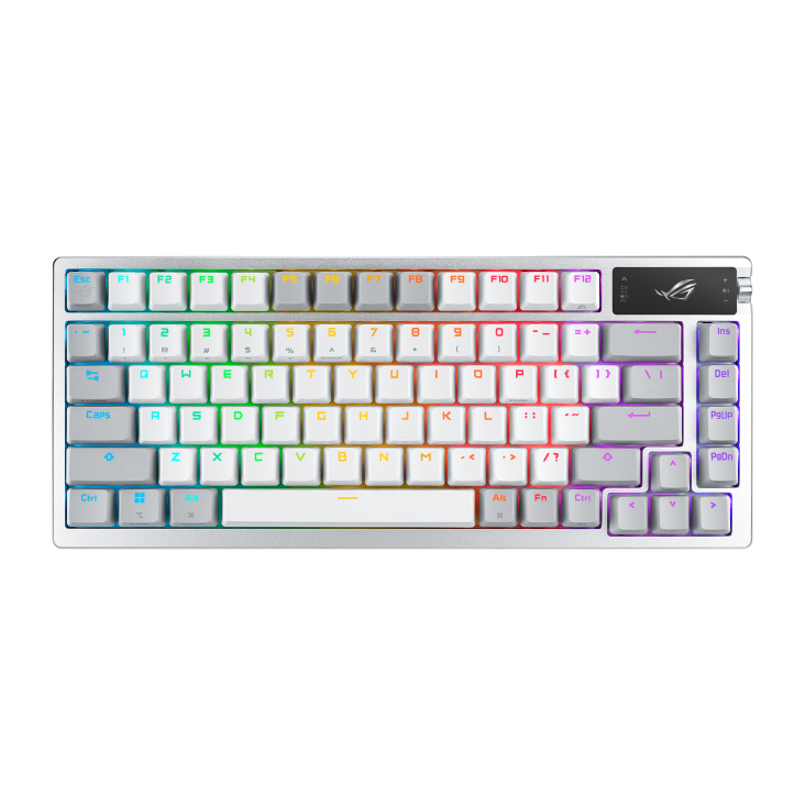 A large main feature product image of ASUS ROG Azoth 75% Wireless Custom Mechanical Gaming Keyboard - ROG NX Storm Switch (White)