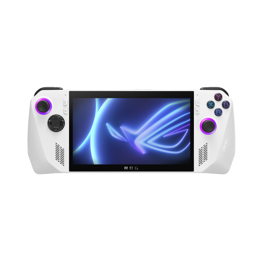 A large main feature product image of ASUS ROG Ally - 7" Ryzen Z1 Extreme Gaming Handheld (White)