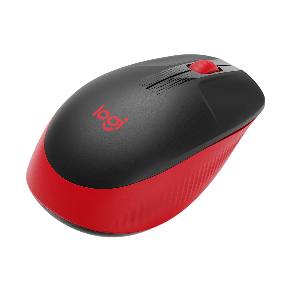 A large main feature product image of Logitech M190 Wireless Mouse - Red
