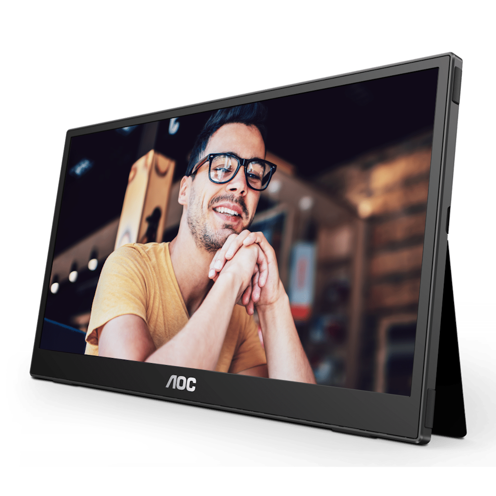 A large main feature product image of AOC 16T3E - 15.6" FHD 60Hz IPS Monitor