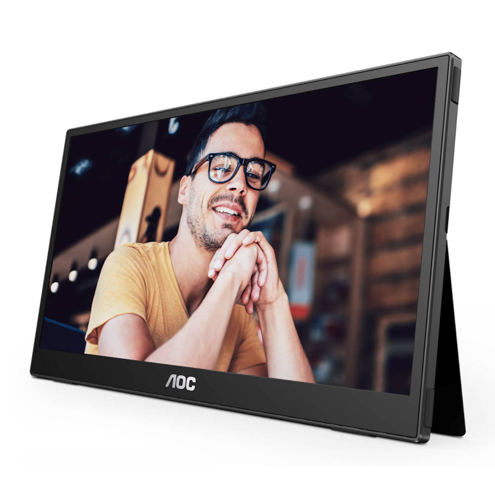 A large main feature product image of AOC 16T3E - 15.6" FHD 60Hz IPS Monitor