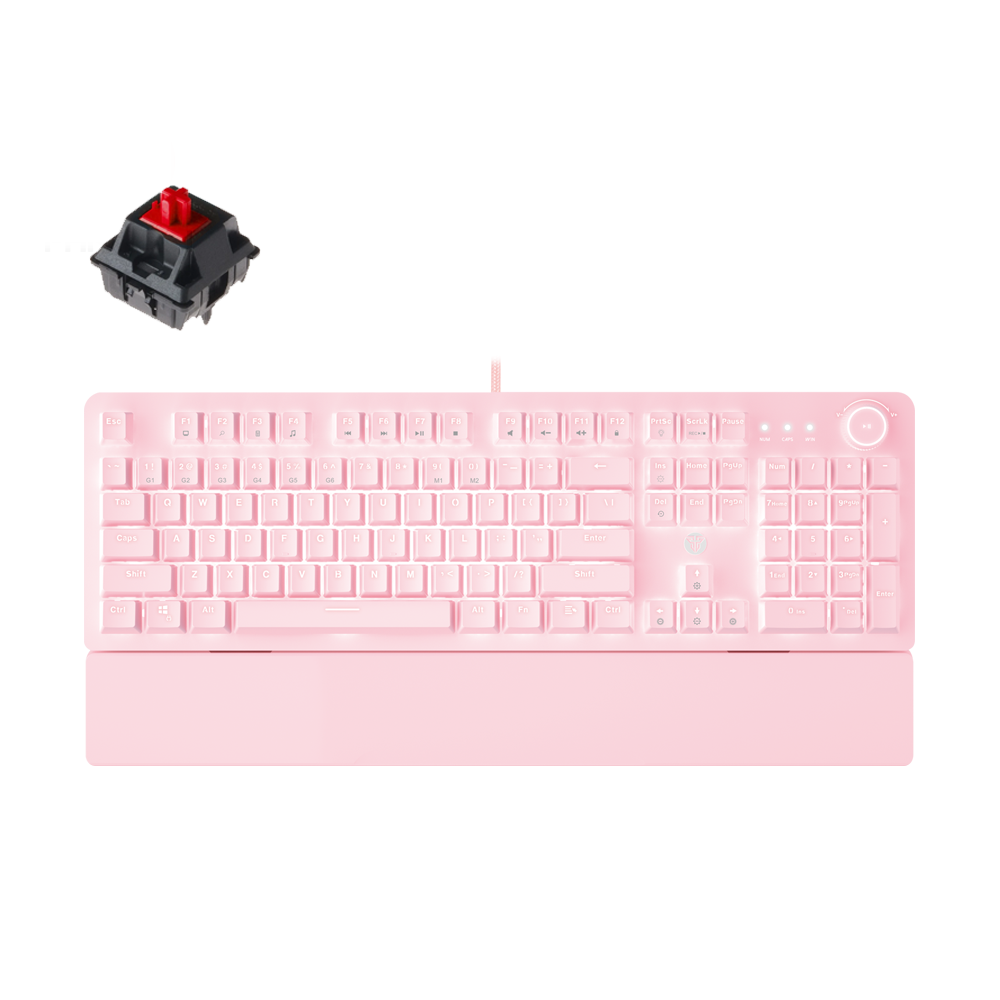 A large main feature product image of Fantech Mechanical Keyboard White Backlit with Wrist Rest - Sakura Pink - Red Switch