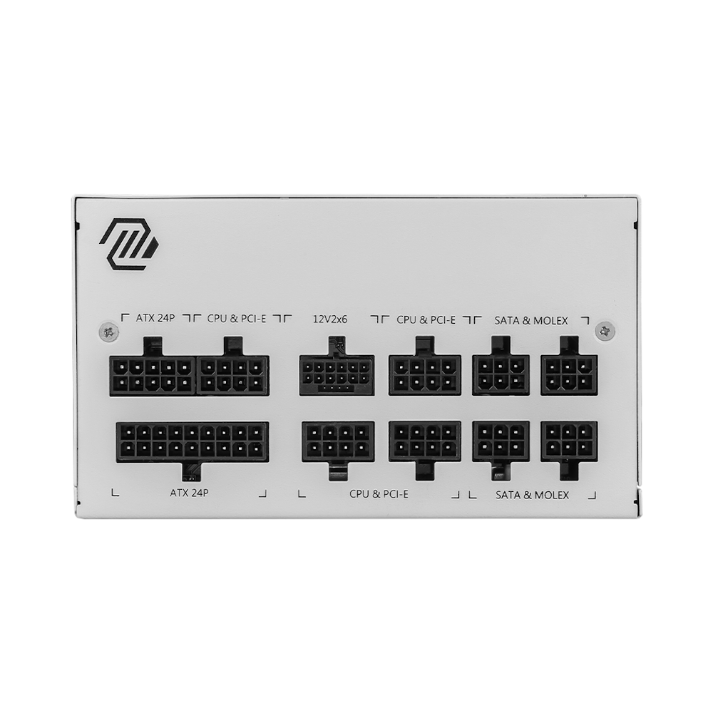 A large main feature product image of MSI MAG A850GL 850W Gold PCIe 5.0 ATX Modular PSU - White