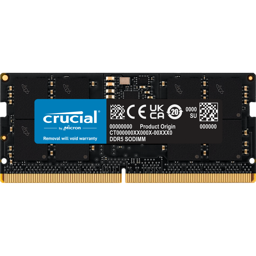 A large main feature product image of Crucial 24GB Single (1x24GB) DDR5 SO-DIMM CL46 5600MHz