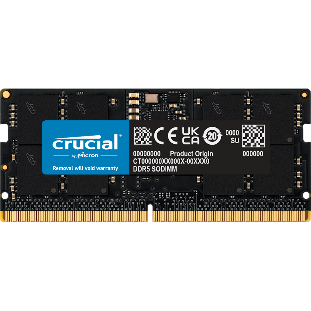 A large main feature product image of Crucial 24GB Single (1x24GB) DDR5 SO-DIMM CL46 5600MHz