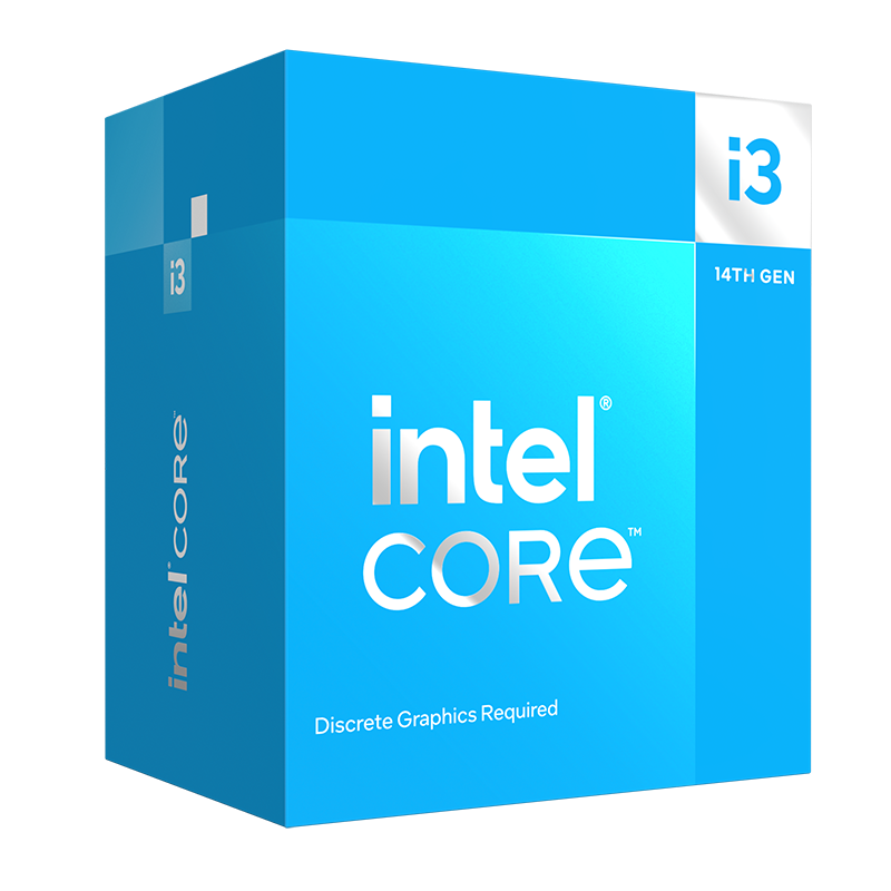 A large main feature product image of Intel Core i3 14100F Raptor Lake 4 Core 8 Thread Up To 4.7GHz LGA1700