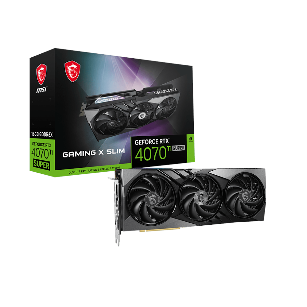 A large main feature product image of MSI GeForce RTX 4070 Ti SUPER  Gaming X Slim 16GB GDDR6X