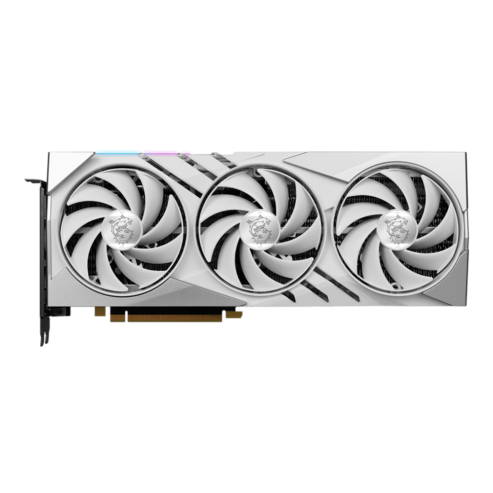 A large main feature product image of MSI GeForce RTX 4070 Ti SUPER Gaming X Slim 16GB GDDR6X - White