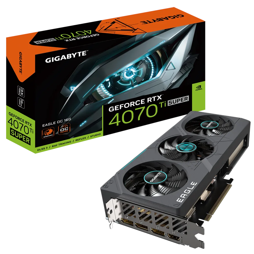 A large main feature product image of Gigabyte GeForce RTX 4070 Ti SUPER Eagle OC 16GB GDDR6X 