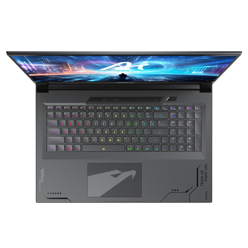 A large main feature product image of Gigabyte AORUS 17X (AXG) - 17.3" 240Hz, 14th Gen i9, RTX 4080, 32GB/1TB - Win 11 Gaming Notebook