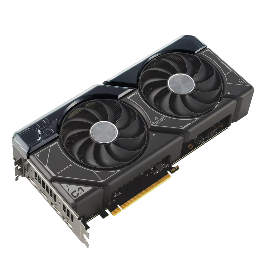 A large main feature product image of ASUS GeForce RTX 4070 SUPER Dual 12GB GDDR6X