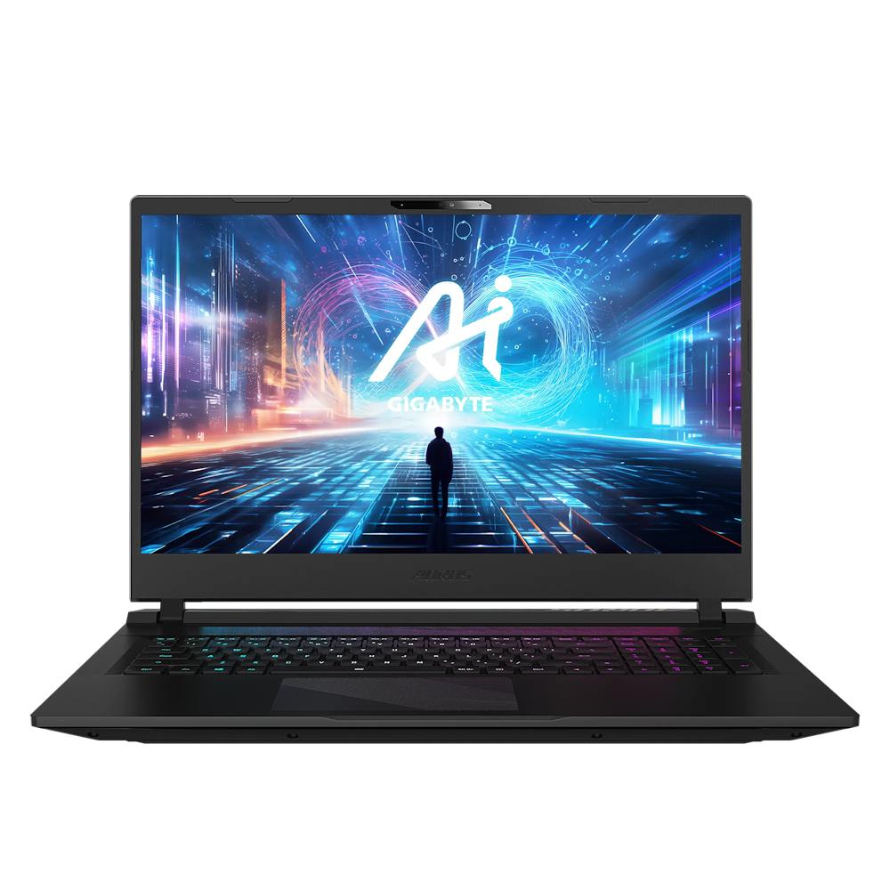 A large main feature product image of Gigabyte AORUS 17 (BSG) - 17.3" 240Hz, Core Ultra 7, RTX 4070, 16GB/1TB - Win 11 Gaming Notebook