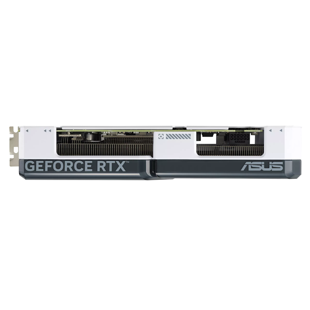 A large main feature product image of ASUS GeForce RTX 4070 SUPER Dual OC 12GB GDDR6X - White