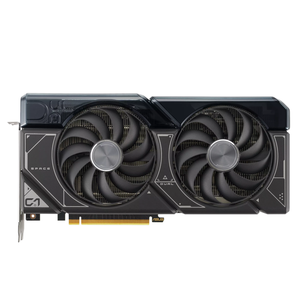 A large main feature product image of ASUS GeForce RTX 4070 SUPER Dual OC 12GB GDDR6X - Black