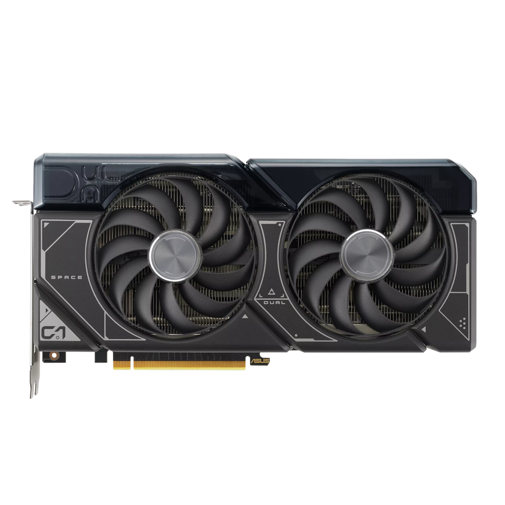 A large main feature product image of ASUS GeForce RTX 4070 SUPER Dual OC 12GB GDDR6X - Black