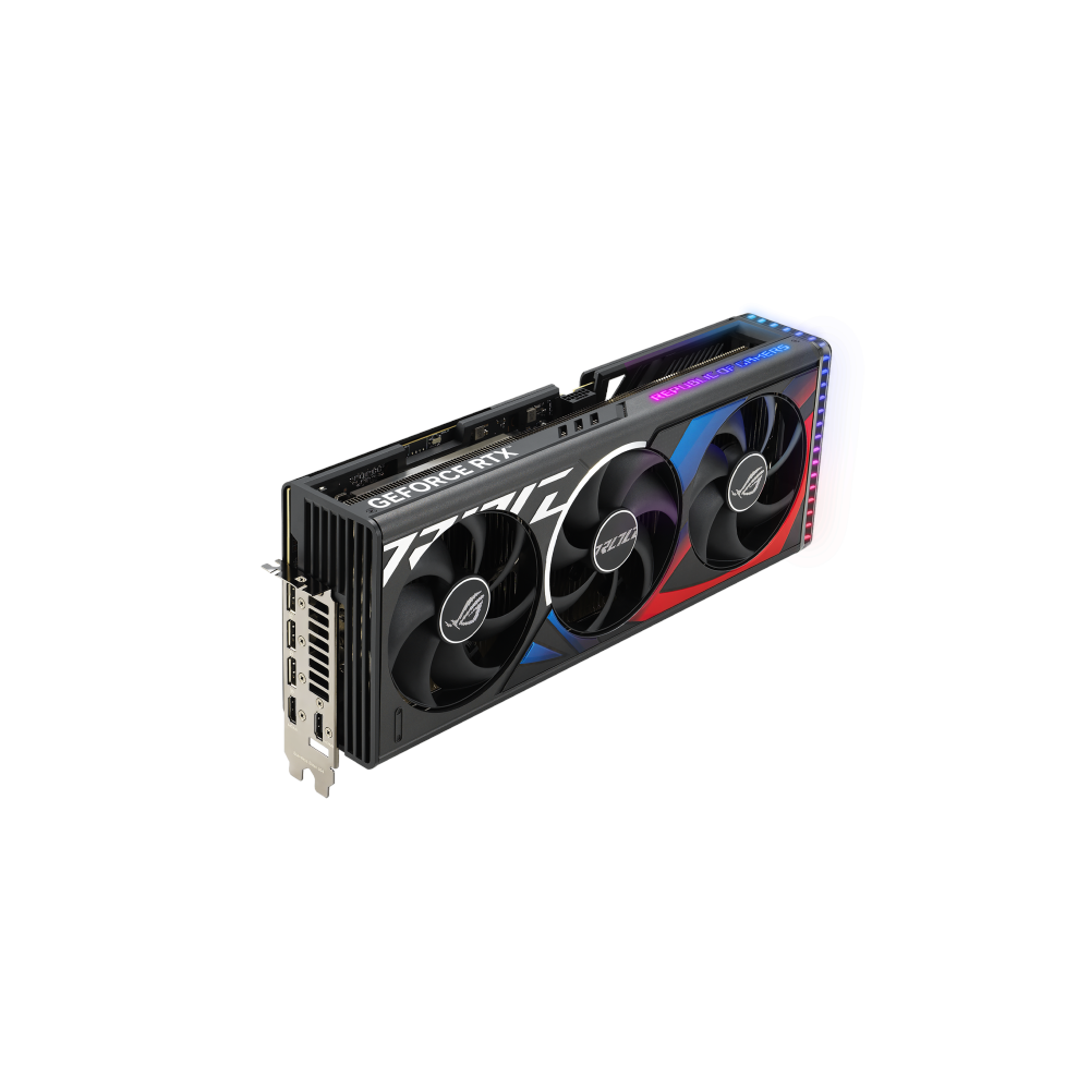 A large main feature product image of ASUS GeForce RTX 4080 SUPER ROG Strix OC 16GB GDDR6X