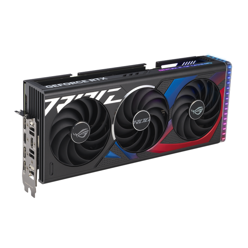 A large main feature product image of ASUS GeForce RTX 4070 SUPER ROG Strix 12GB GDDR6X