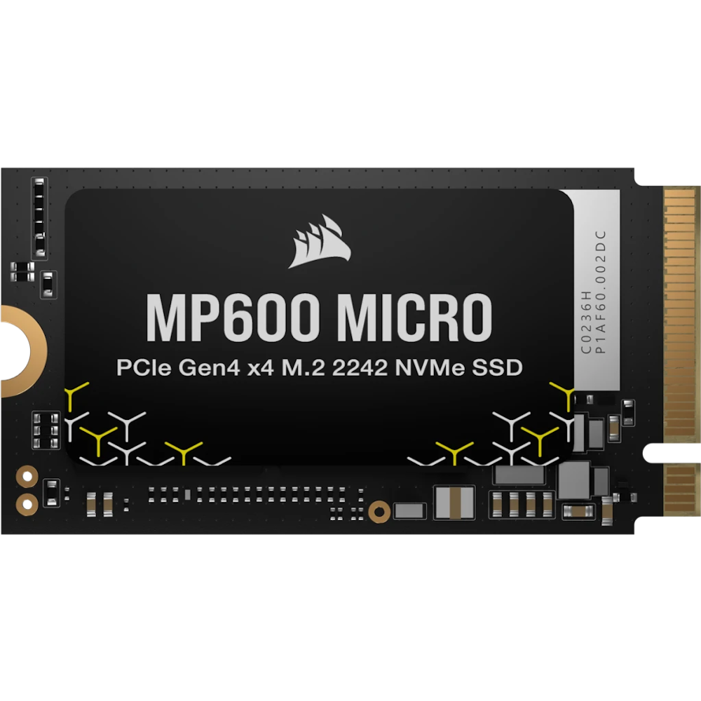 A large main feature product image of Corsair MP600 Micro PCIe Gen4 NVMe M.2 2242 SSD - 1TB