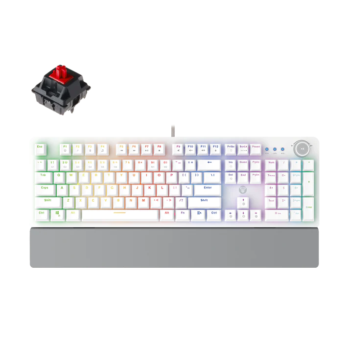 A large main feature product image of Fantech Gaming PC Mechanical Keyboard LED Backlit Anti-Ghosting Key with Knob and Wrist Rest - White (Red Switch)