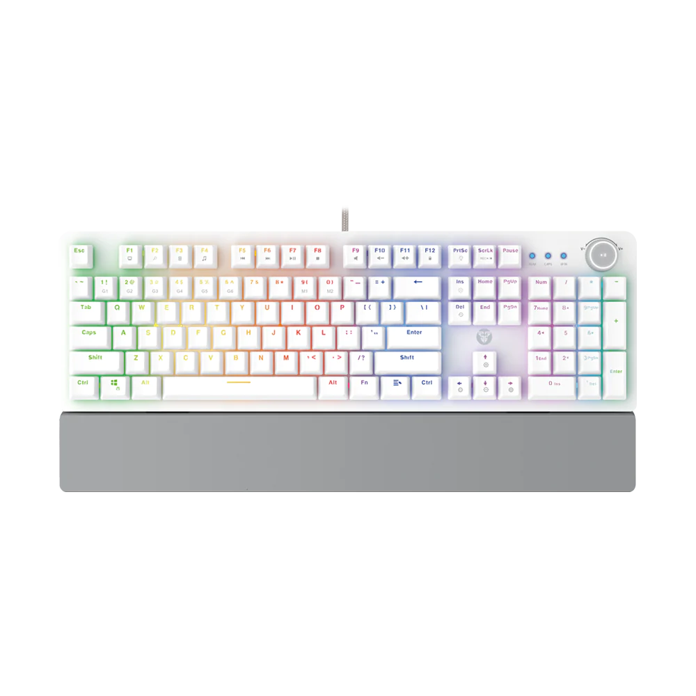 A large main feature product image of Fantech Gaming PC Mechanical Keyboard LED Backlit Anti-Ghosting Key with Knob and Wrist Rest - White (Red Switch)