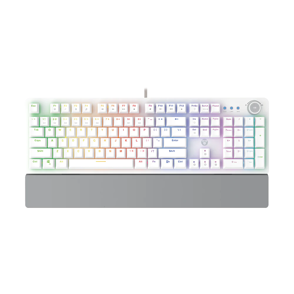 A large main feature product image of Fantech Gaming PC Mechanical Keyboard LED Backlit Anti-Ghostong Key with Knob and Wrist Rest - White (Red Switch)