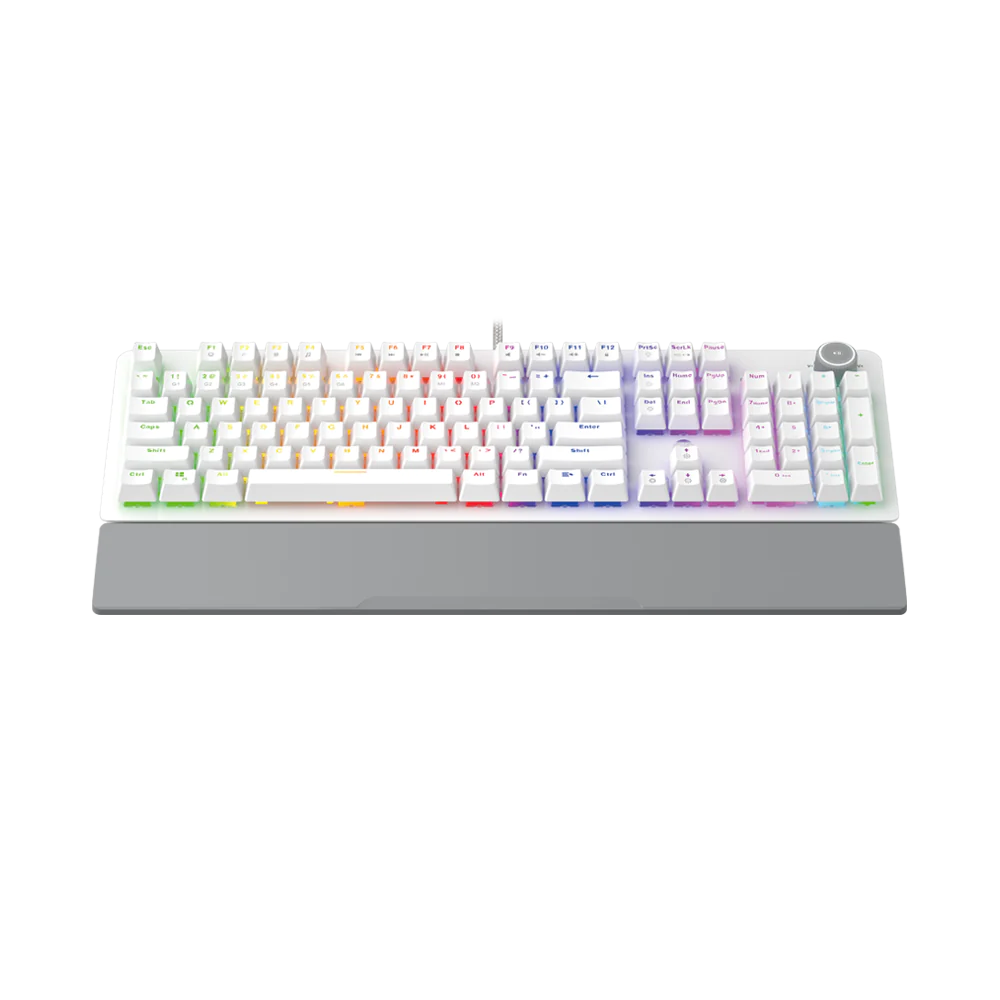 A large main feature product image of Fantech Gaming PC Mechanical Keyboard LED Backlit Anti-Ghosting Key with Knob and Wrist Rest - White (Red Switch)