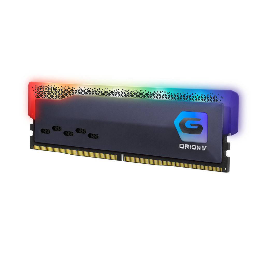 A large main feature product image of GeIL 32GB Kit (2x16GB) DDR5 Orion V RGB C38 6000MHz - Grey