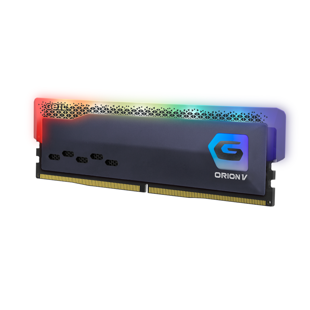 A large main feature product image of GeIL 32GB Kit (2x16GB) DDR5 Orion V RGB C38 6000MHz - Grey