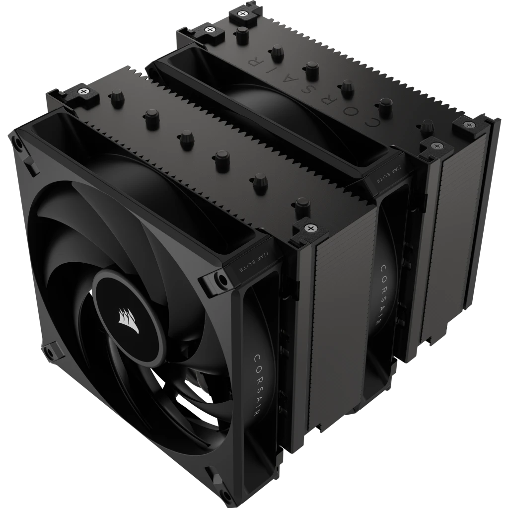 A large main feature product image of Corsair A115 Twin Tower CPU Cooler