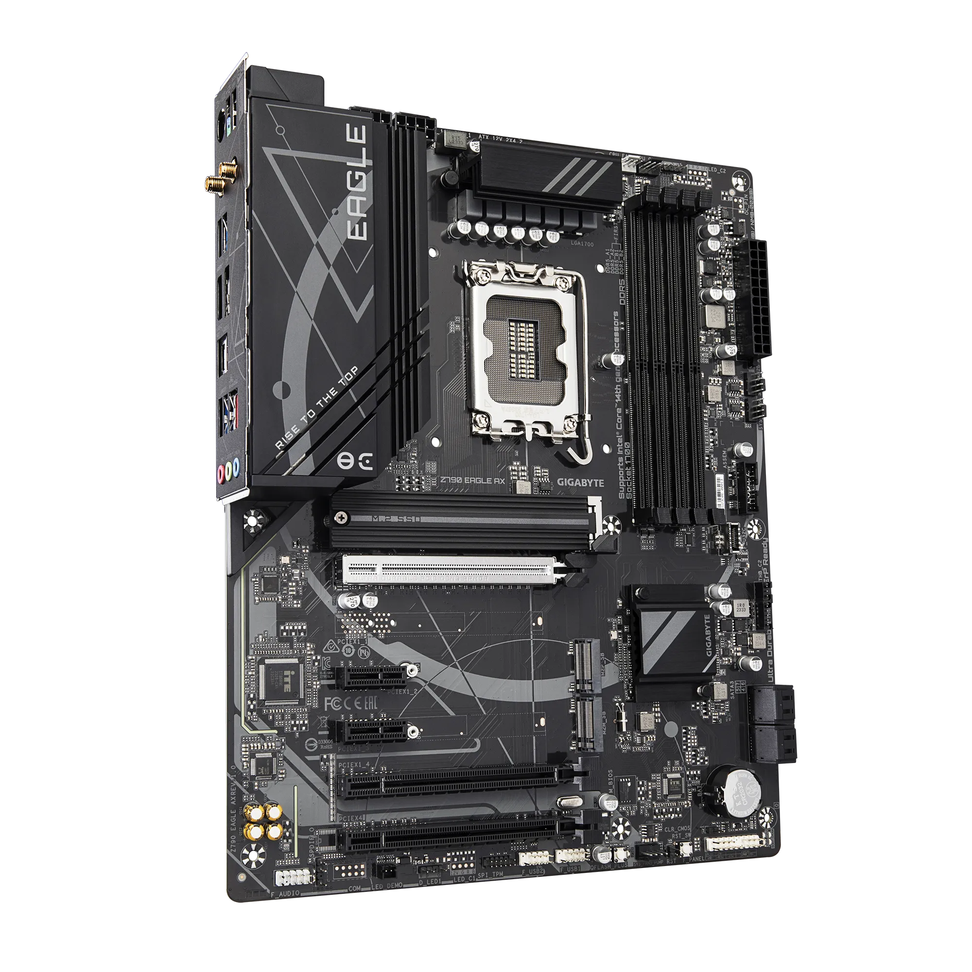 A large main feature product image of Gigabyte Z790 Eagle AX LGA1700 ATX Desktop Motherboard