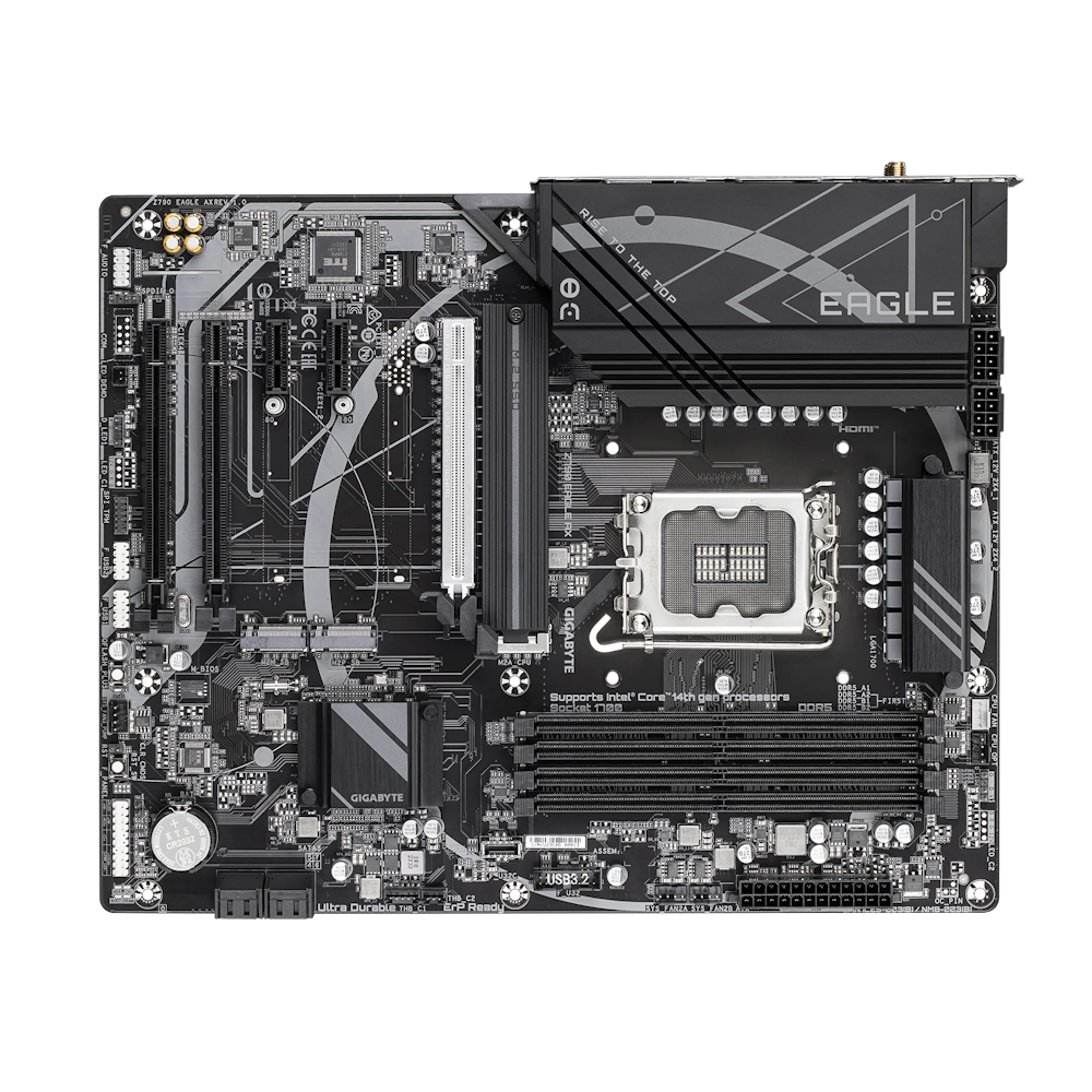 A large main feature product image of Gigabyte Z790 Eagle AX LGA1700 ATX Desktop Motherboard