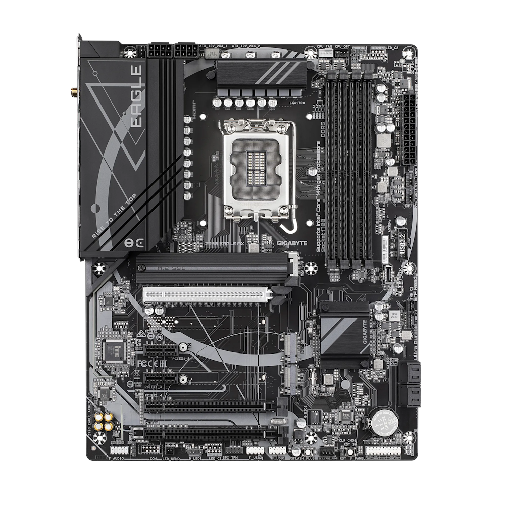 A large main feature product image of Gigabyte Z790 Eagle AX LGA1700 ATX Desktop Motherboard